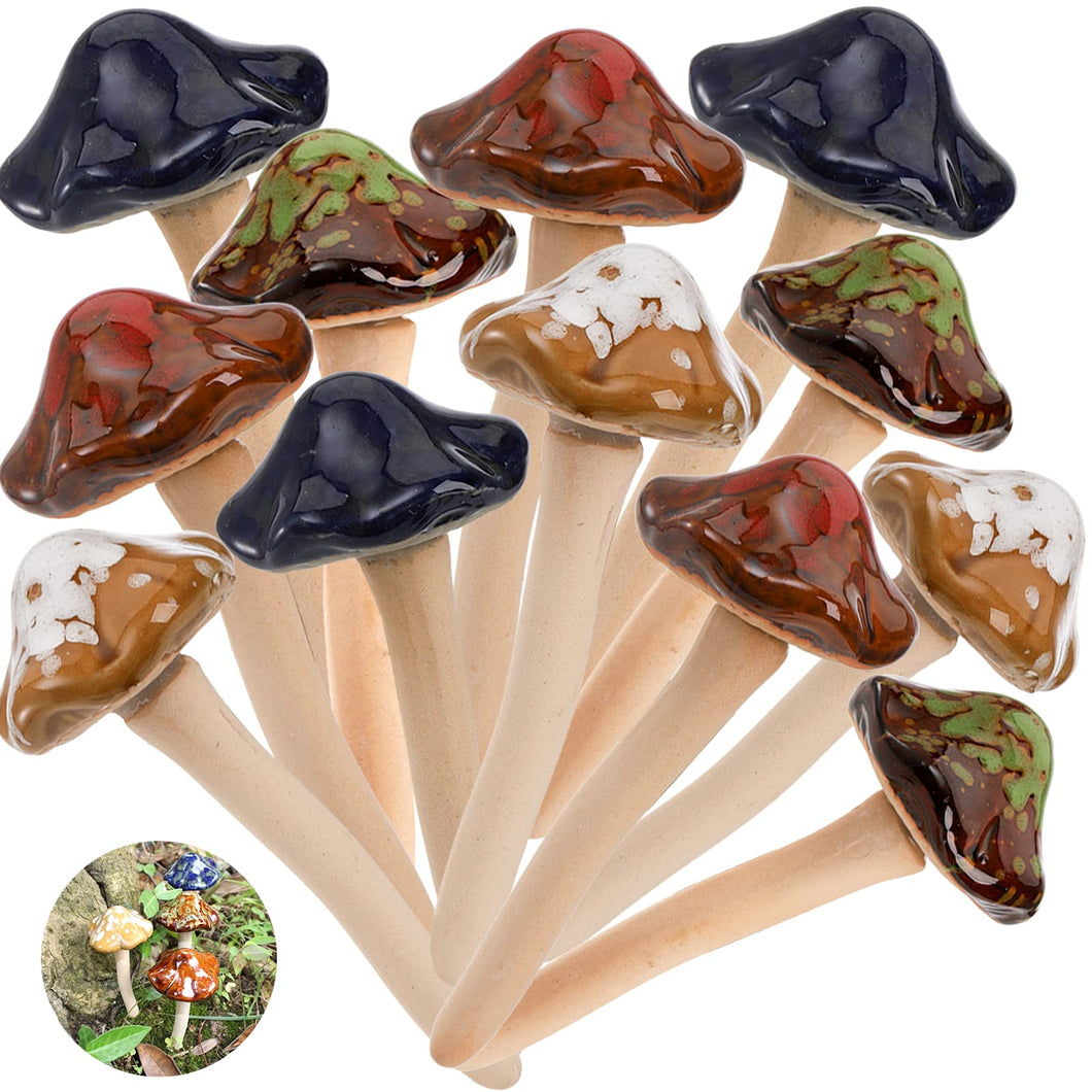 Peohud 12 Pack Ceramic Garden Mushrooms, Fairy Garden Decorations Ornaments Outdoor, Lawn Ornament Decor Ceramic Mushrooms for DIY Shed Flowerpot Plants Statue, 4.7 Inch