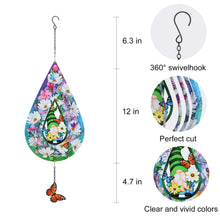 Load image into Gallery viewer, Gnomes and Butterfly Hanging Wind Spinners, Outdoor 3D Metal Sculptures for Garden and Yard Decoration Large Wind Spinner with a 360° Rotating Hook, Gifts for Women Mom Grandma Wife
