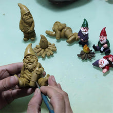 Load image into Gallery viewer, Set of 4 Mini Garden Gnomes with Campfire - 3 Drunk Gnome Figurines and 1 Campfire for Fairy Garden Decor, Plant Pot Decorations, Dashboard Ornaments, and Outdoor Spaces
