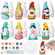 Load image into Gallery viewer, Varku 8 PCS Summer Beach Gnome Painting Kit, Paint Your Own Ceramic Gnome Statues, Paintable Gnome Figurines, DIY Gnome Statues with 12 Acrylic Paint 2 Brushes 1 Palette, Unpainted Arts and Crafts
