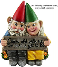 Load image into Gallery viewer, Abbcoert Gnomes Garden Decorations Grow Old with Me Whimsical Mr and Mrs Gnome Hobbit Couple Sitting On Garden Log Statue Indoor Outdoor Garden Statuesfor Patio Garden Lawn Home Decor
