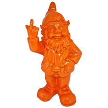 Load image into Gallery viewer, Stone-Lite Figurine - garden gnome giving the finger - 30cm - orange - funny present
