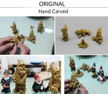 Load image into Gallery viewer, Set of 4 Mini Garden Gnomes with Campfire - 3 Drunk Gnome Figurines and 1 Campfire for Fairy Garden Decor, Plant Pot Decorations, Dashboard Ornaments, and Outdoor Spaces

