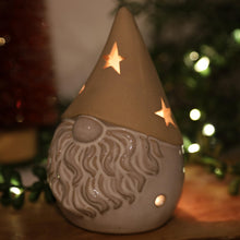 Load image into Gallery viewer, Beige Ceramic Gonk Tealight Candle Holder Stars Cut Out (11cm) Christmas Festive
