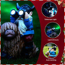 Load image into Gallery viewer, Joint Honglin Garden Gnome Statues Resin Gnome Sitting on Highland Cow Solar Lights Outdoor Telescope Gnome Gifts for Yard, Patio Decor Gift(Cow Gnome)
