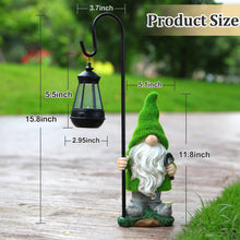 Load image into Gallery viewer, Flocked Garden Gnome Statue with Solar LED Light, Large Funny Fairy Gnomes Figurines with Solar Lantern, Outdoor Fall Decorations for Yard Lawn, Tall 15.8 Inch
