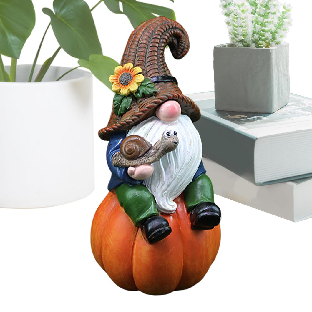 Fall Gnomes Decorations for Home,5.9 Inches Resin Garden Gnomes Sitting on A Pumpkin | Tiny Dwarf Statue Fall Figurine for Home Halloween Thanksgiving Decorations