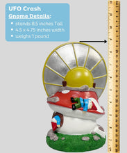 Load image into Gallery viewer, Gnometastic Gnomes - UFO Gnome, 8.85in, Mushroom House Garden Gnomes with Alien UFO Crash Landing - Funny Garden Gnomes Decorations for Yard and Outdoor Lawn Ornament and Fairy Garden Accessories
