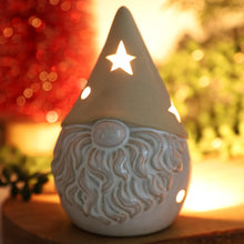 Load image into Gallery viewer, Beige Ceramic Gonk Tealight Candle Holder Stars Cut Out (11cm) Christmas Festive
