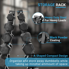 Load image into Gallery viewer, Equipped Gym - Weights Dumbbells Set With A Shaped 6 Tier Rack Stand. 2.5kg-15kg Pairs Cast Iron Gym Weights. Gym Equipment For Home And Commercial Use For Both Men And Women
