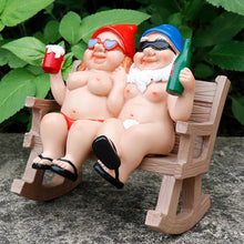 Load image into Gallery viewer, BRYNHILDSANS Funny Garden Gnomes Statue 5.5&quot; Swing Couple Garden Decoration Dwarf Figurines Ornament Drunk Gnome Resin Sculpture Housewarming Halloween
