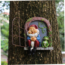 Load image into Gallery viewer, Happyyami Dwarf Figurine Resin Tree Decor Iron Window Hanging Garden Gnome Doll Home Ornament
