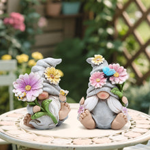 Load image into Gallery viewer, Hodao Set of 2 Spring Gnome Decorations Flower Gnomes Ornaments Decor Summer Outdoor Figurines Spring Elves for Porch, Garden Yard, Flower Bed Garden Gifts for Women, Mom (Grey)
