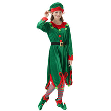 Load image into Gallery viewer, QiaoPkeb 6-piece women&#39;s holiday elf costume velvet dress Christmas carnival role-playing elf hat shoes ear strap socks (L)
