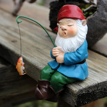 Load image into Gallery viewer, Fishing Garden Gnome Statue - Welcomes Little Guy With Rod, Funny Decorations for Pond Waterfalls
