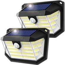 Load image into Gallery viewer, MUEZDUR Outdoor Solar Lights, 230 LED Solar Security Lights Outdoor Garden Light with Motion Sensor, 3 Modes Solar Powered Wall Light for Fence, Front Door, Garage, Shed (2 Pack)
