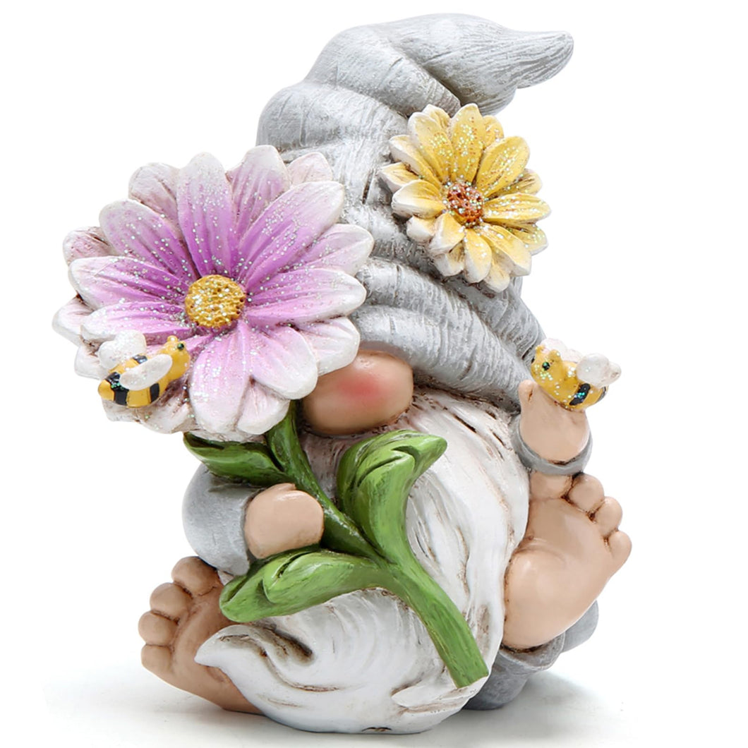 Hodao Spring Gnome Decoration Flower Gnomes Ornaments Decor Gifts Summer Gnomes Figurines Spring Gnomes for Garden Decor Spring Sculptures Gifts for Outdoor Decor for Mom, Grandma (Grey-Man)