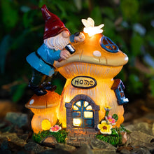 Load image into Gallery viewer, ZQQLITE Garden Gnome Statues Figurine Lights - Solar Powered Lighting Outdoor Decorations, Gnome Build Mushroom House, Yard Art Lawn Ornaments for Porch Patio Balcony - Gnome Gifts for Women Mom
