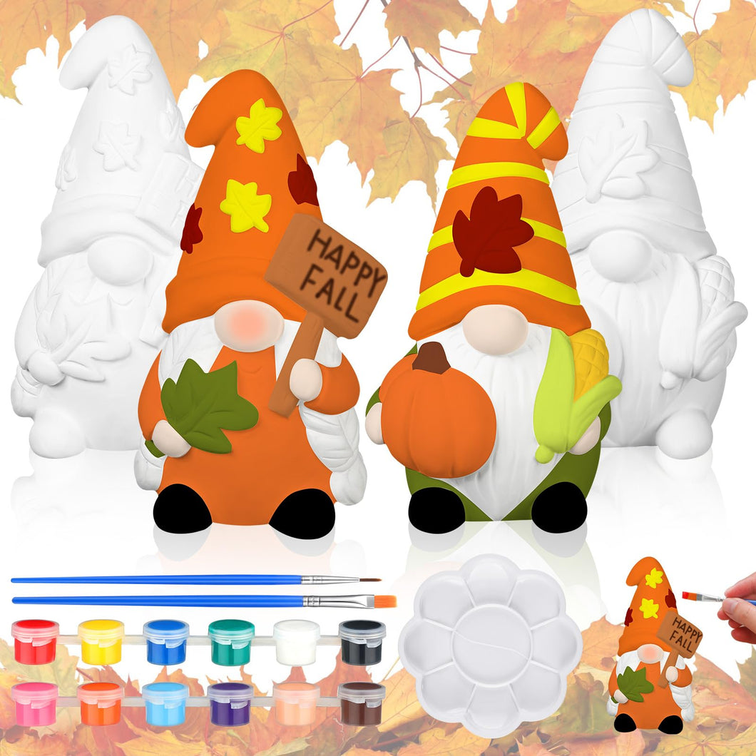 Seenelling 2 Pack Fall Ready to Paint Your Own Gnome Statues 4'' DIY Unpainted Ceramics Gnome Figurines Kit Blank Paintable Ceramics for Classroom Art Crafts Fall Autumn Gnomes Decorations