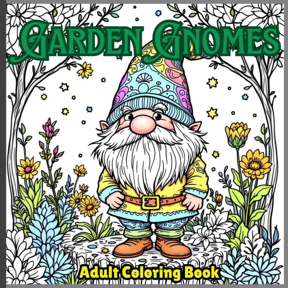 Garden Gnomes: detailed images of garden gnomes perfect for colored pencils and gel pens