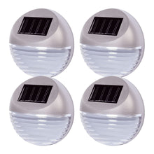 Load image into Gallery viewer, Taylor &amp; Brown Set of 4 Silver Solar Powered LED Round Decorative Garden Fence Lights Wireless Wall Patio Door Decking Outdoor Lighting
