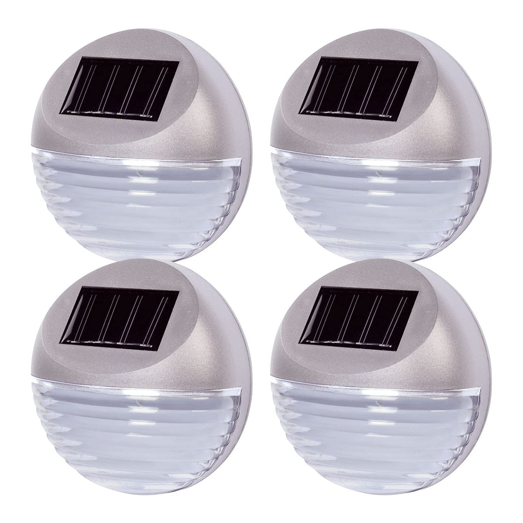 Taylor & Brown Set of 4 Silver Solar Powered LED Round Decorative Garden Fence Lights Wireless Wall Patio Door Decking Outdoor Lighting