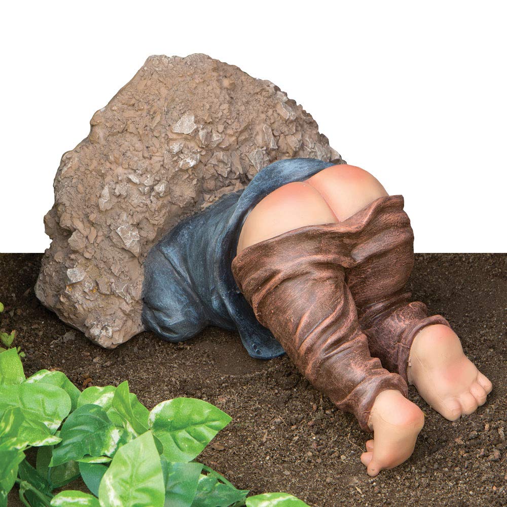 Bits and Pieces - Caught with His Pants Down Garden Statue - Naughty Gnome Yard Art, Funny Elf - Polyresin Statue Measures 13-1/2