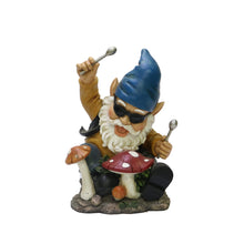 Load image into Gallery viewer, Nature&#39;s Mark Rock n Roll Gnome in a Band Playing Drums Resin Statue Figurine Home Garden Decorative Accent Décor (8&quot; H)
