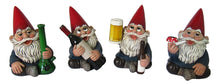 Load image into Gallery viewer, DWK 4&quot; Happy Time Bunch Set of Four (4) Mini Gnomes with Bong Wine Beer and Pipe Party Favor Figurine Decor for Home and Office
