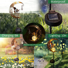 Load image into Gallery viewer, BomKra Solar Garden Ornaments Outdoor Fairy Solar Light Moon Star Crackle Glass Ball Stake Metal Lights Decorative Waterproof Warm White LED for Garden Pathway Lawn Patio Grave (A)
