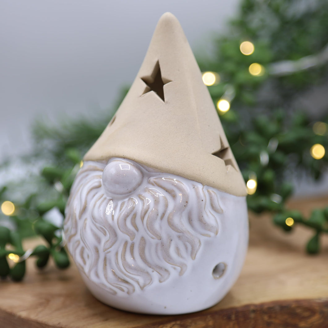 Beige Ceramic Gonk Tealight Candle Holder Stars Cut Out (11cm) Christmas Festive