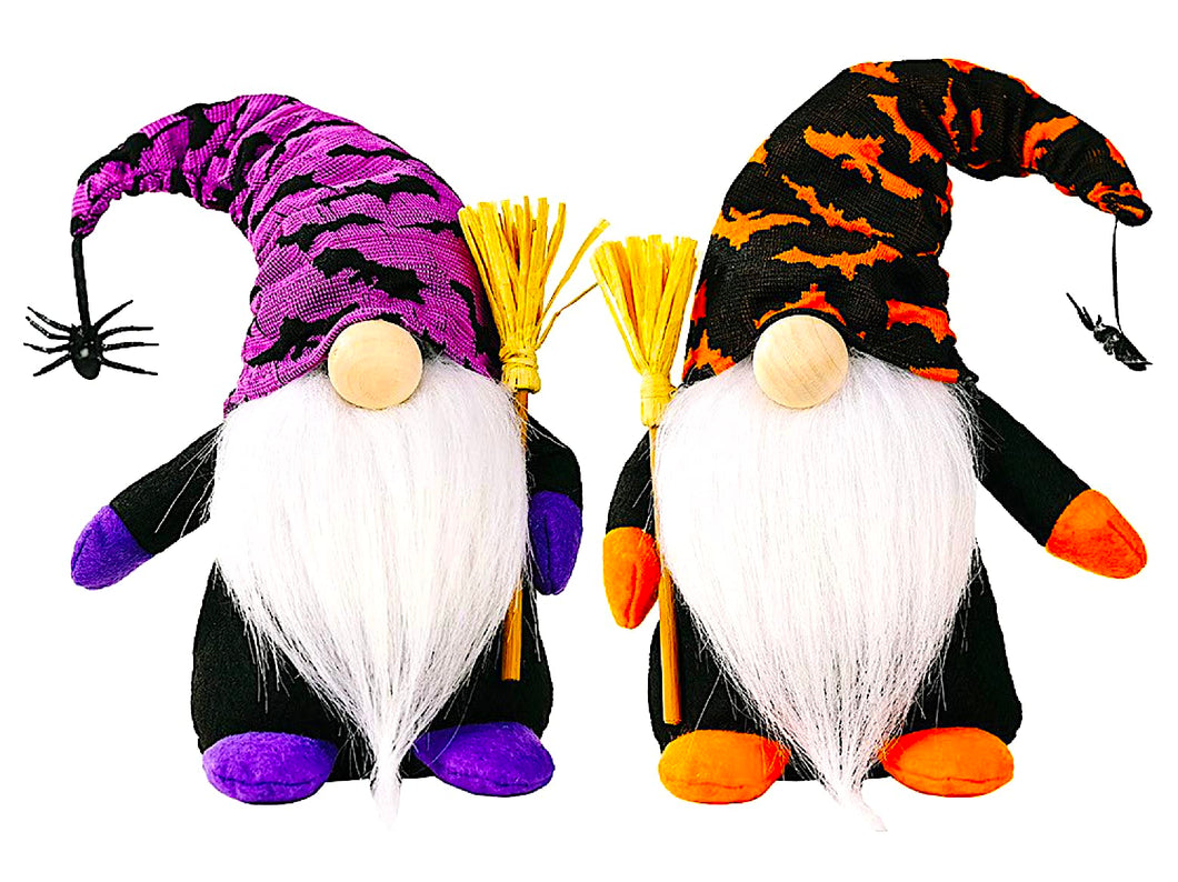 Halloween Gnome 2 Pack | Cute Handmade Orange and Purple Figure with Wooden Broom to Make Family Smile | 10 Inches Tall | Funny Modern Halloween Decoration to Bring Autumn Cheer by Cool Bean Inc