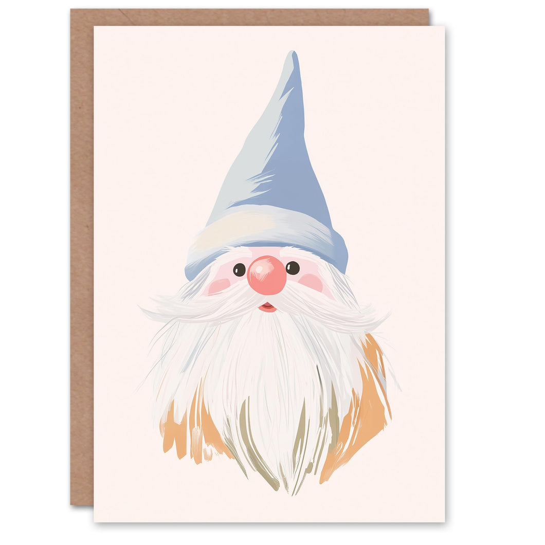 Wee Blue Coo Greeting Card Surprised Gonk Garden Gnome Soft Pastel Colour Blank For Him Or Her Art Xmas Christmas Card