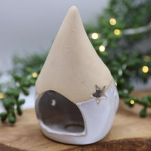 Load image into Gallery viewer, Beige Ceramic Gonk Tealight Candle Holder Stars Cut Out (11cm) Christmas Festive
