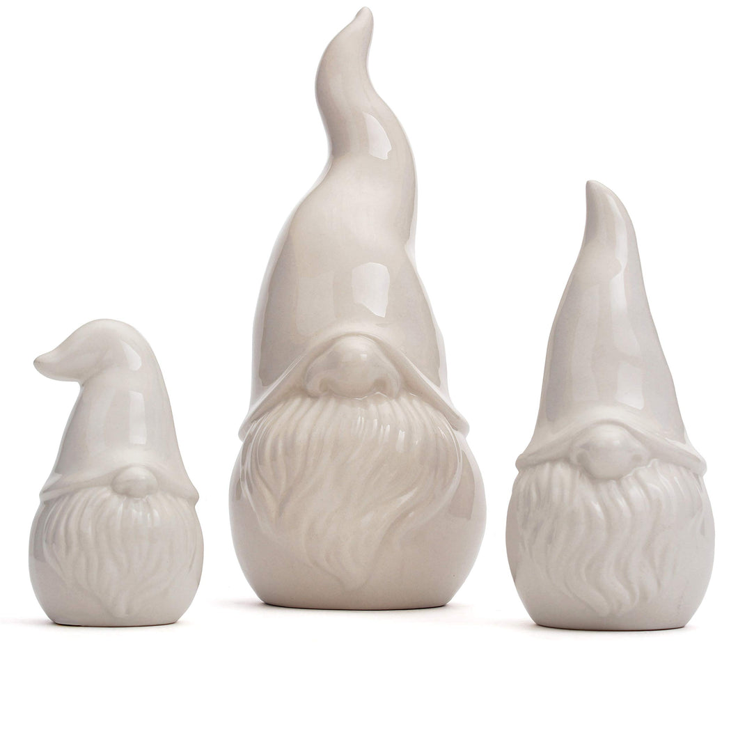 Milltown Merchants White Contemporary Gnomes - Set of 3 - Garden Gnome Home Decor - Indoor/Outdoor