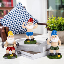 Load image into Gallery viewer, Funny Workout Garden Gnomes Statues, 3pcs 15.5cm Outdoor Funny The Muscular, Barbell and Dumbbell Gnomes Decorations Set for Yard, Lawn, Patio (Workout Gnomes Set)
