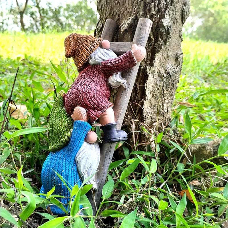 DDLUZQual Climbing Ladder Gnomes Tree Faces Decor Outdoor for Yard Cute Gnome Garden Statue Art Resin Dwarf Sculpture for Yard Outdoor Decoration Ornaments