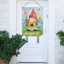 Load image into Gallery viewer, Hzppyz Welcome Spring Gnome Sunflower Wild Flower House Flag Double Sided, Red Polka Dots Hat Butterfly Floral Decorative Garden Yard Outdoor Large Decor, Summer Seasonal Home Outside Decoration 28x40
