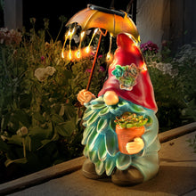 Load image into Gallery viewer, Teaeeno Garden Gnome Statue Decor,Yard Gnomes with Solar LED Umbrella,Solar Lawn Ornaments,Dwarf Sculpture for Outside Patio Porch Lawn Decoration,Waterproof Gnome Statue with Solar Lights for Patio
