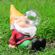 Load image into Gallery viewer, THE ENCHANTED GARDEN Garden Gnome Bubble Blowing Statue Sitting Outdoor Resin Gnome Figurine Solar Powered LED Garden Lights Resin Garden for Patio Lawn Yard Décor (RP010)
