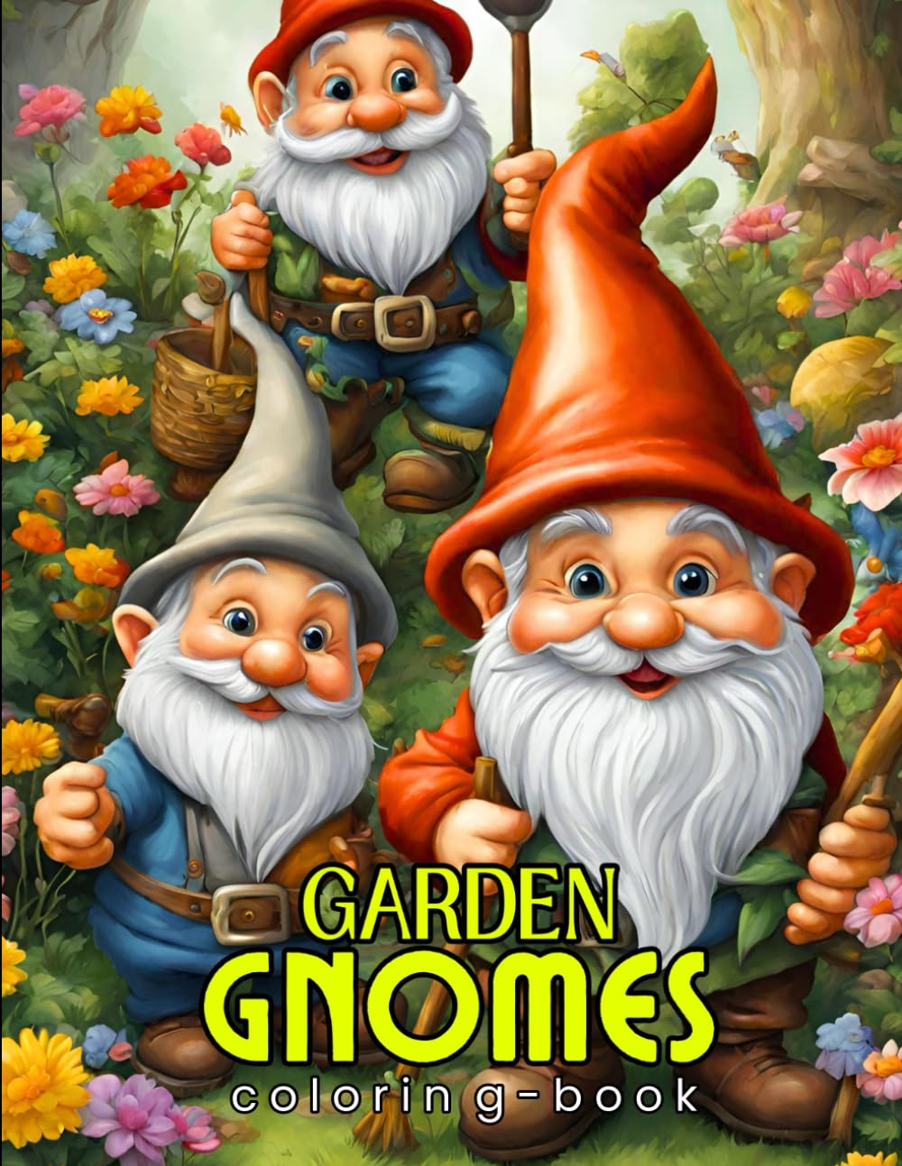 Garden Gnomes Coloring Book: Whimsical Gnome Designs with Beautiful Flowers, Cute Animals and Fantasy Scenes for Stress Relief and Relaxation