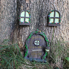 Load image into Gallery viewer, Jetcloud Mini Fairy Door for Tree, Home Miniature Window and Door with Fairy Lamp Glow In Dark Creative Garden Sculpture for Trees Decoration Garden Lawn Ornament
