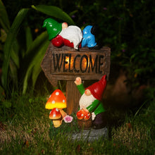 Load image into Gallery viewer, Solar Garden Gnome Statues Outdoor Garden Decor with Welcome Sign, 11.8&#39;&#39; Resin Garden Gnomes Sculptures &amp; Statues for Patio, Balcony, Yard, Lawn Ornament, Housewarming Garden Gift
