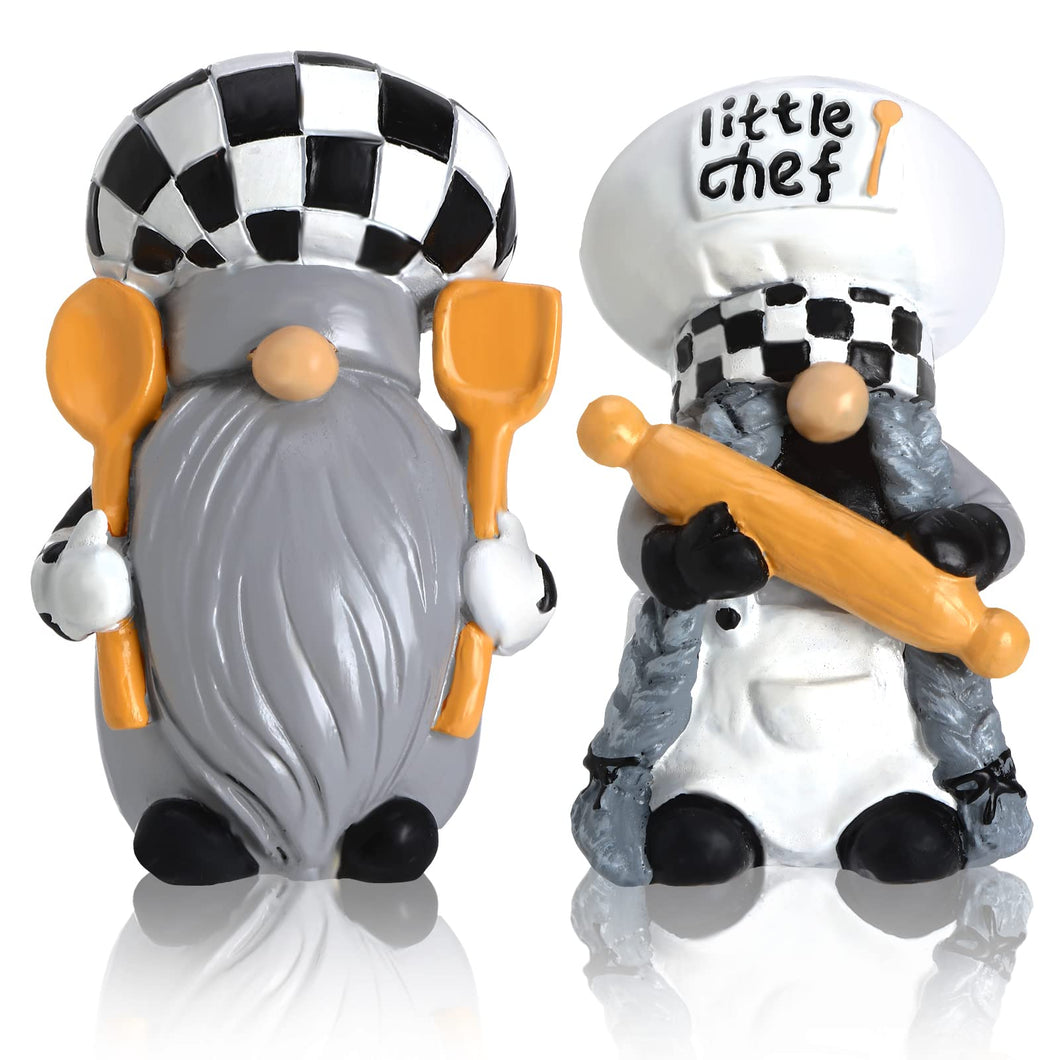 2 Pack Kitchen Chef Gnomes Farmhouse Decor Christmas Swedish Tomte Gnomes Resin Gnome Figurines Tiered Tray Collectible Tabletop Cooking Decor for Kitchen Home Office