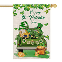 Load image into Gallery viewer, OPULANE Happy St Patricks Day House Flag 28x40 Inch Double Sided Lucky Clovers Shamrocks Gnome Truck Outside Large Flag for Yard Outdoor Holiday Decoration
