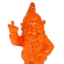 Load image into Gallery viewer, Stone-Lite Figurine - garden gnome giving the finger - 30cm - orange - funny present
