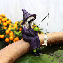 Load image into Gallery viewer, Fairy Garden Fishing Gnome Statues Miniature Witch Figurines Outdoor Landscape Ornaments for Yard Lawn Pond Pool Riverside Decoration
