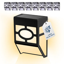Load image into Gallery viewer, CUQOO Outdoor Solar Lights 8 Pack - Warm White, Waterproof LED Solar-Powered Lights with Advanced Technology, Rechargeable Panel, Easy Installation &amp; Energy-Saving for Gardens, Patios &amp; Fences
