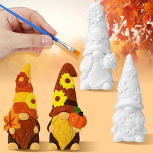 Load image into Gallery viewer, Barydat 4 Pcs Fall Gnome Ceramic to Paint Kit 5 Inch Ready to Paint Your Own Ceramic Gnome Statues Thanksgiving DIY Unpainted Ceramic Gnome to Paint Ceramic Crafts with Paint Strips Brush for Adults
