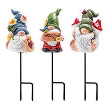 Load image into Gallery viewer, Chonsun Garden Gnomes Stakes 3 Inch Plant Decorations for Pots Outdoor Statues Indoor 3 Pack Large Garden Gnomes Decorations for Home
